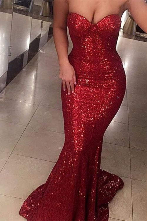 Plus Size Red Sequin One Shoulder Mermaid Long Prom Dress – Rjerdress